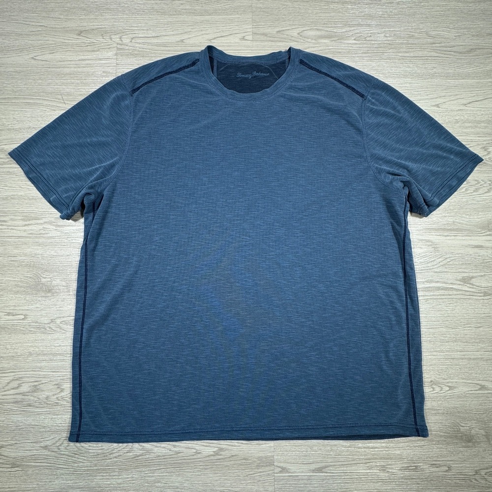 Tommy Bahama Men's T-Shirt Blue Space Dye‎ Short Sleeve Marlin Logo XL Beachy